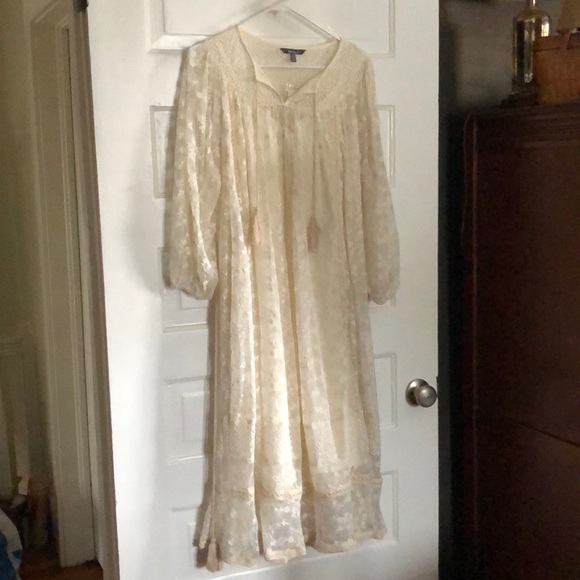 Beautiful Cream Lace Dress Wedding, Blue Tassel Anthropologie - Picture 2 of 9